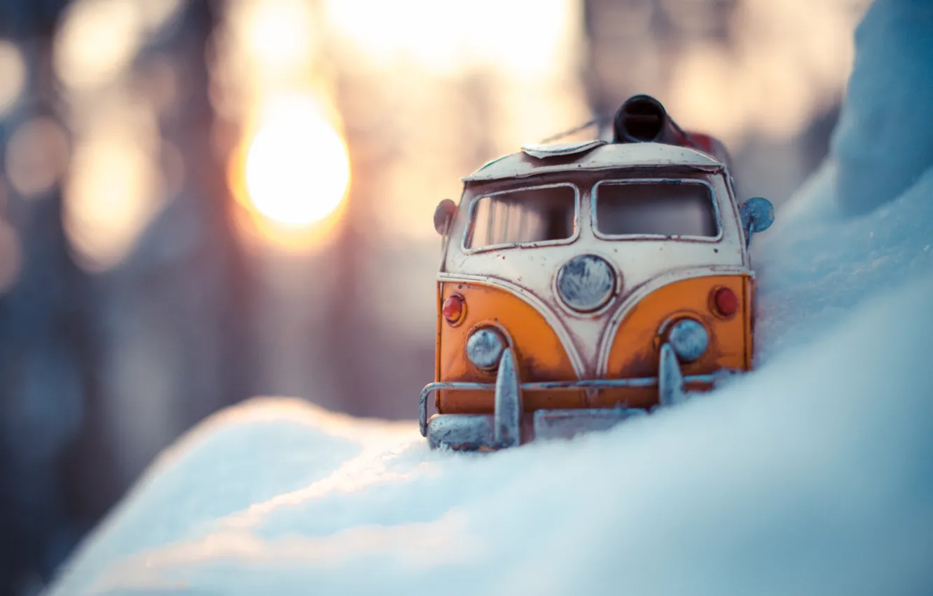 Photo wallpaper winter, auto, macro, snow, model, toy, shooting, machine