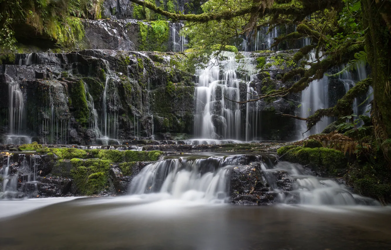Photo wallpaper river, waterfall, New Zealand, cascade, New Zealand, South Island, South island, Purakaunui Falls