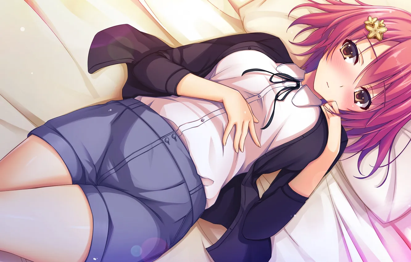 Photo wallpaper girl, shorts, pink hair, anime, beautiful, short hair, pretty, attractive