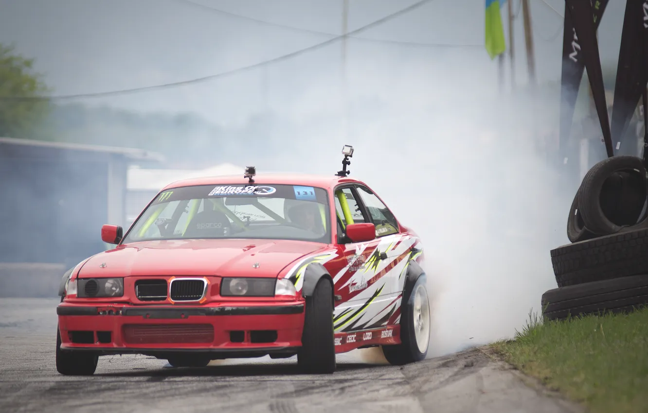 Photo wallpaper car, BMW, drift, smoke, photo, race, burnout, e36