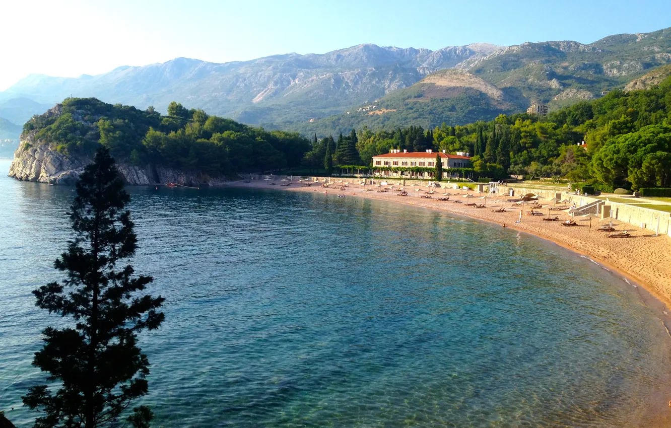 Photo wallpaper mountains, Adriatica, Montenegro, Royal beach, Villa Milocer
