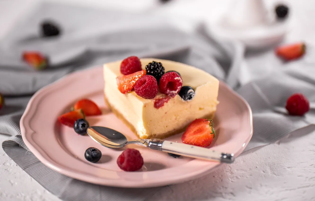 Photo wallpaper berries, raspberry, strawberry, cheesecake