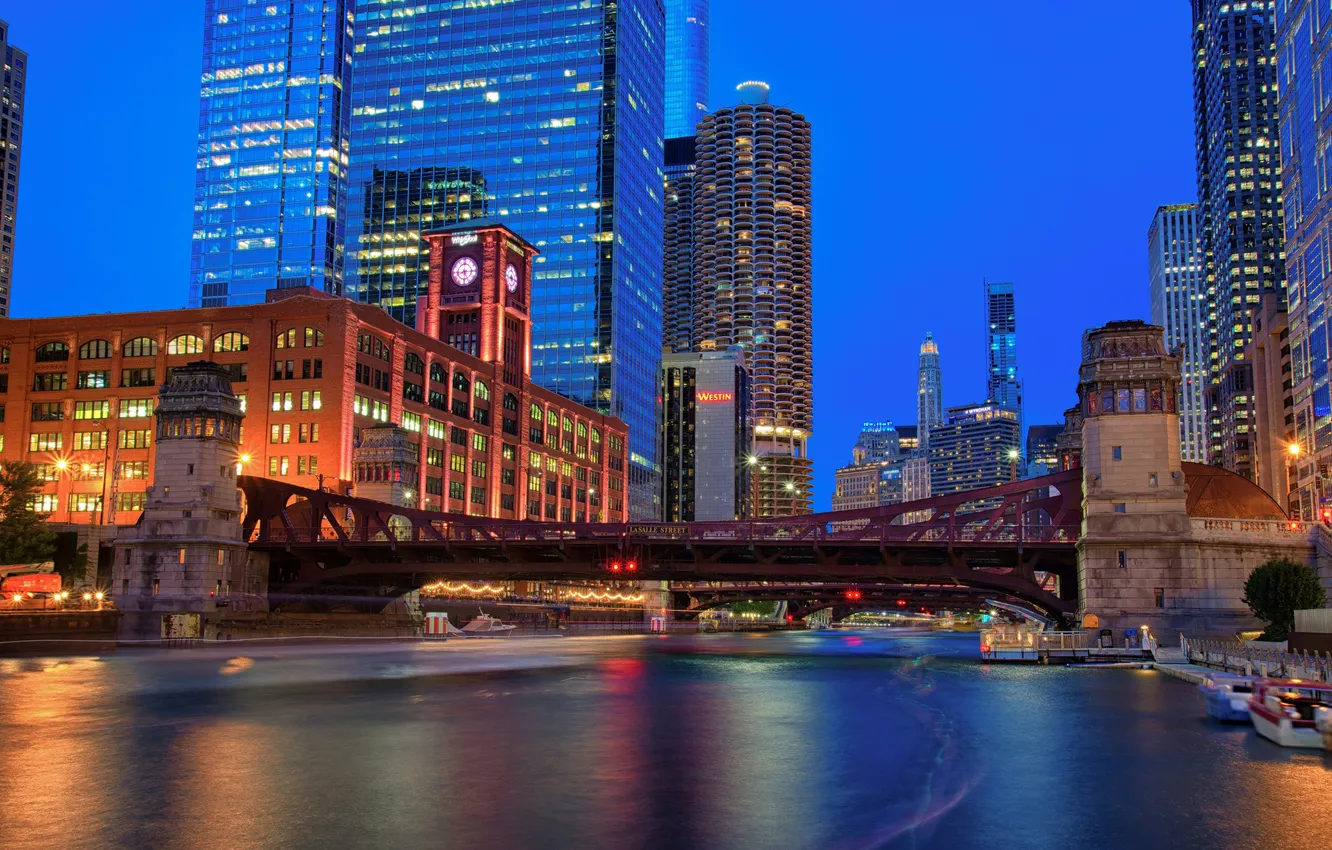 Photo wallpaper The city, River, Chicago, Skyscrapers, City, USA, USA, Il