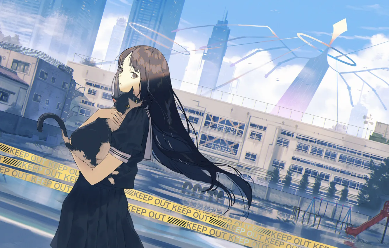 Photo wallpaper cat, cat, girl, the city