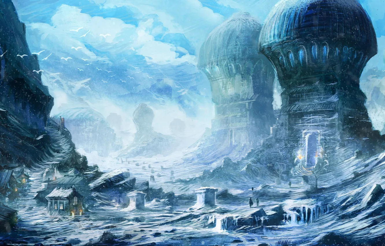 Photo wallpaper snow, mountains, temple, journey, the pilgrims