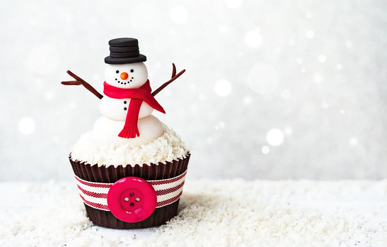Photo wallpaper new year, snowman, dessert, sweet, cupcakes