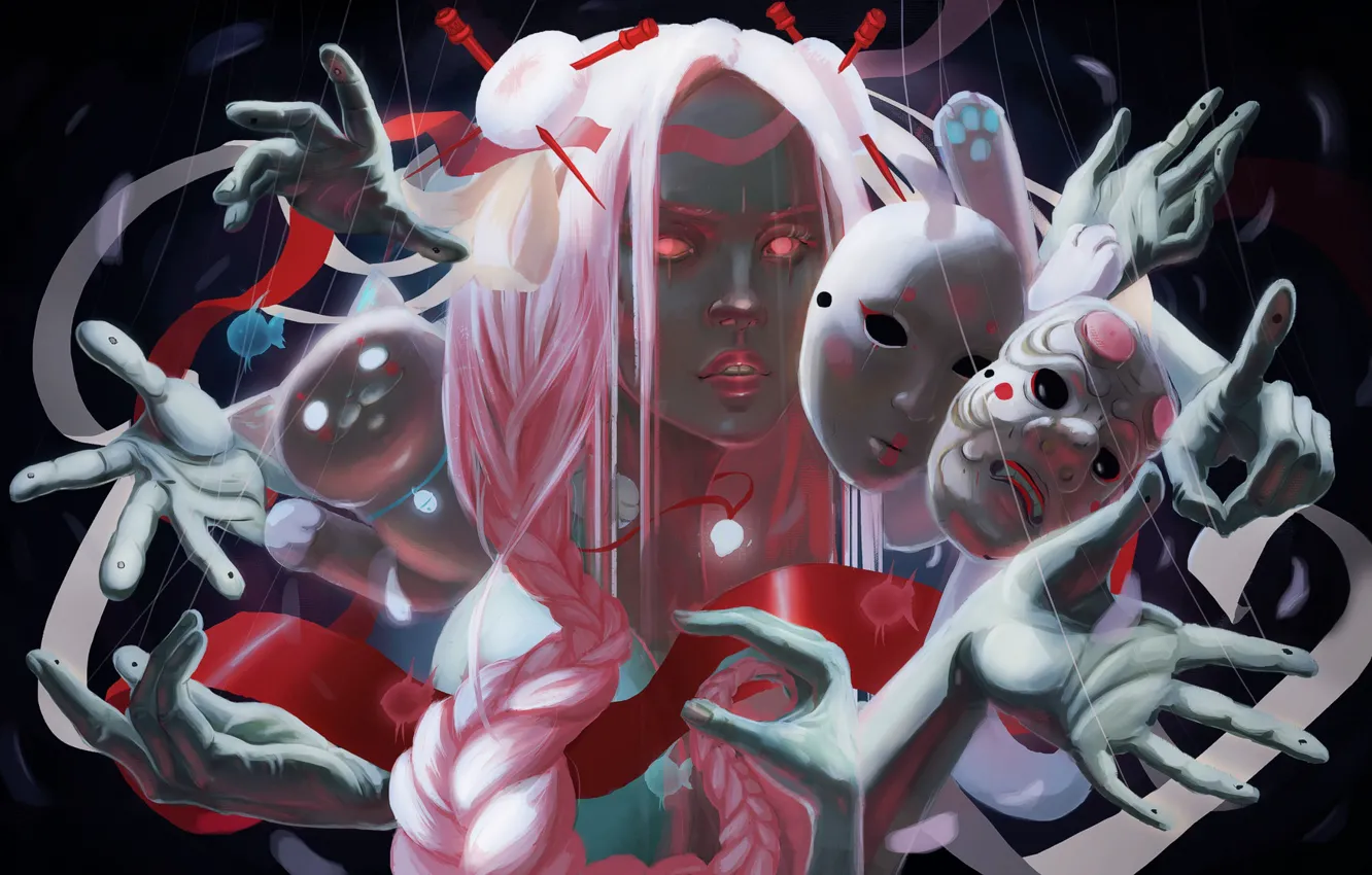 Photo wallpaper brush, figure, fiction, surreal, fingers, mask, Character, Concept Art