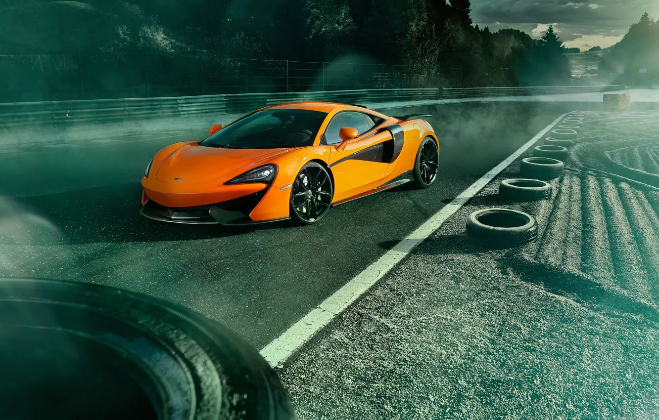 Photo wallpaper road, auto, McLaren, Orange, Novitec, 570S