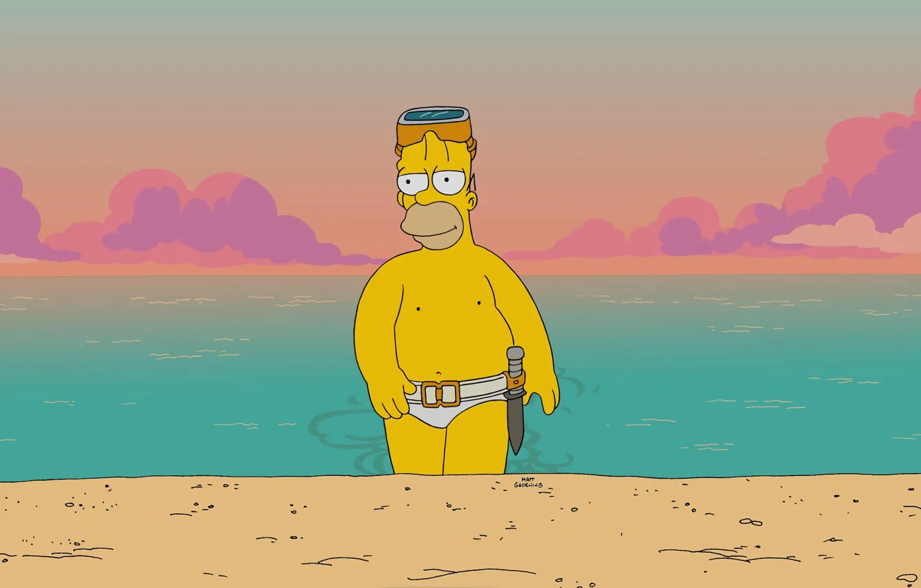 Photo wallpaper sea, figure, cartoon, The simpsons, art, show, Simpsons, Homer