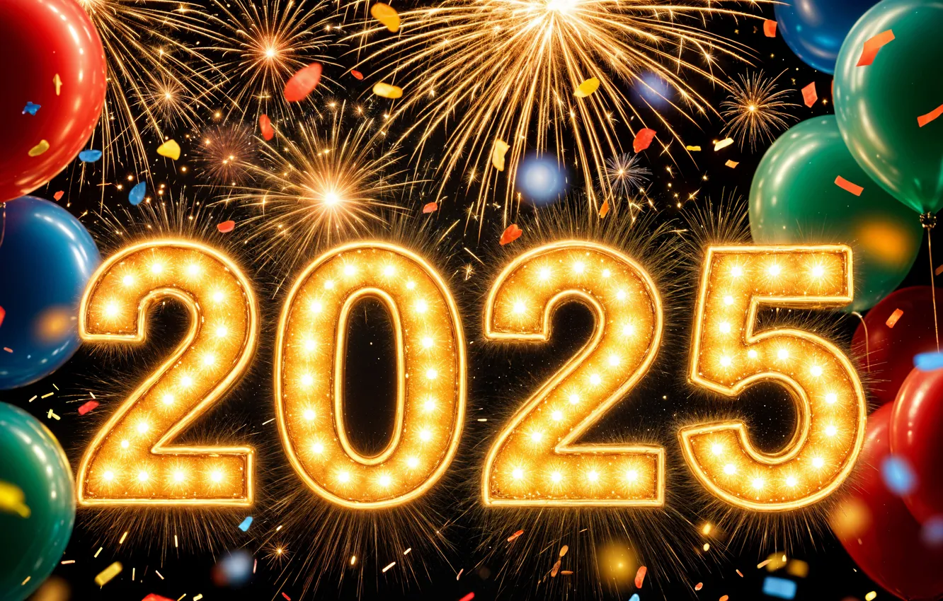 Photo wallpaper balls, light, night, lights, balloons, the dark background, new year, salute