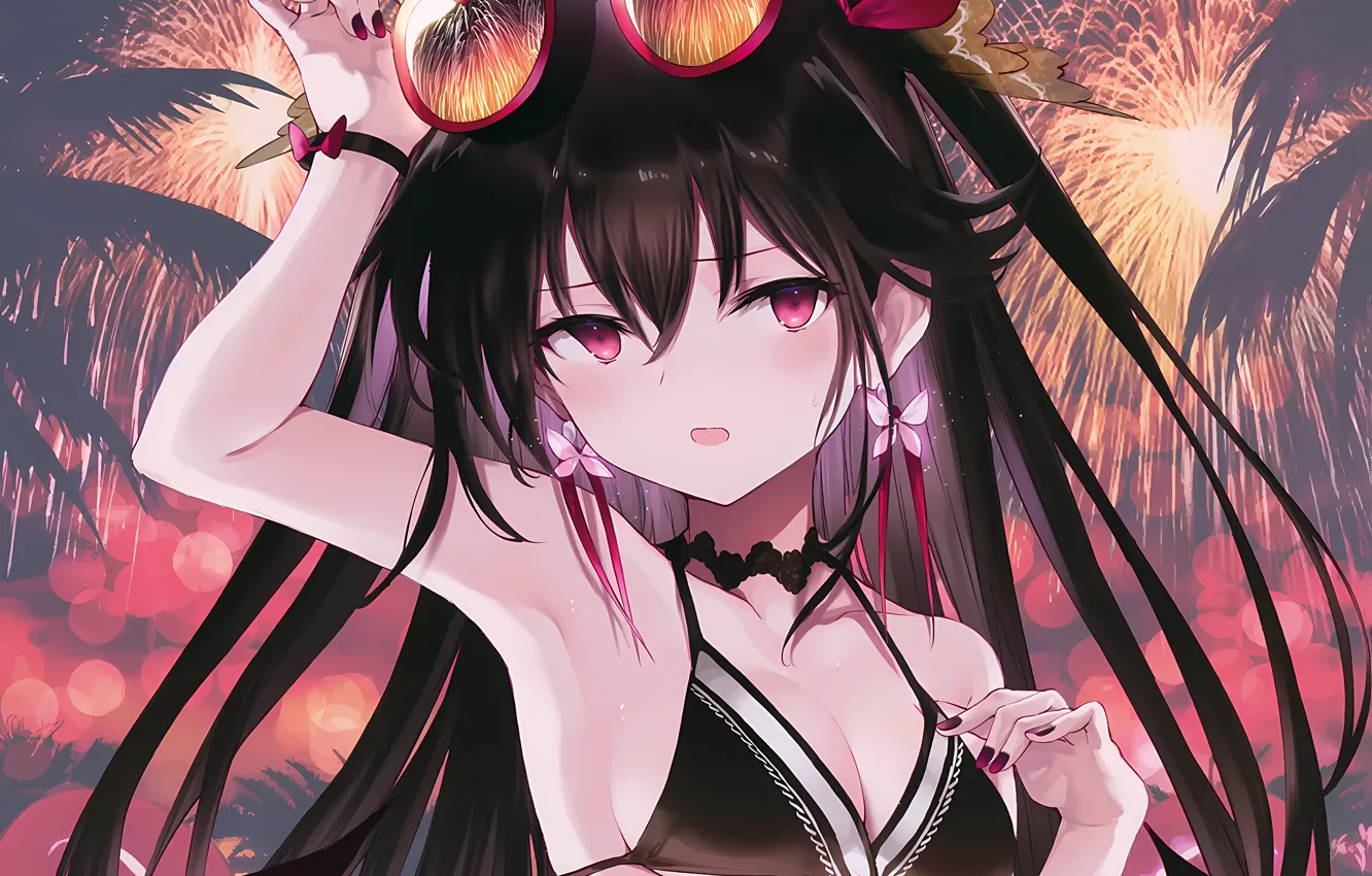 Photo wallpaper girl, sexy, cleavage, long hair, boobs, anime, beautiful, pretty