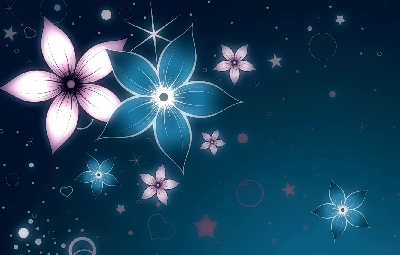 Photo wallpaper stars, line, flowers, lights, petals