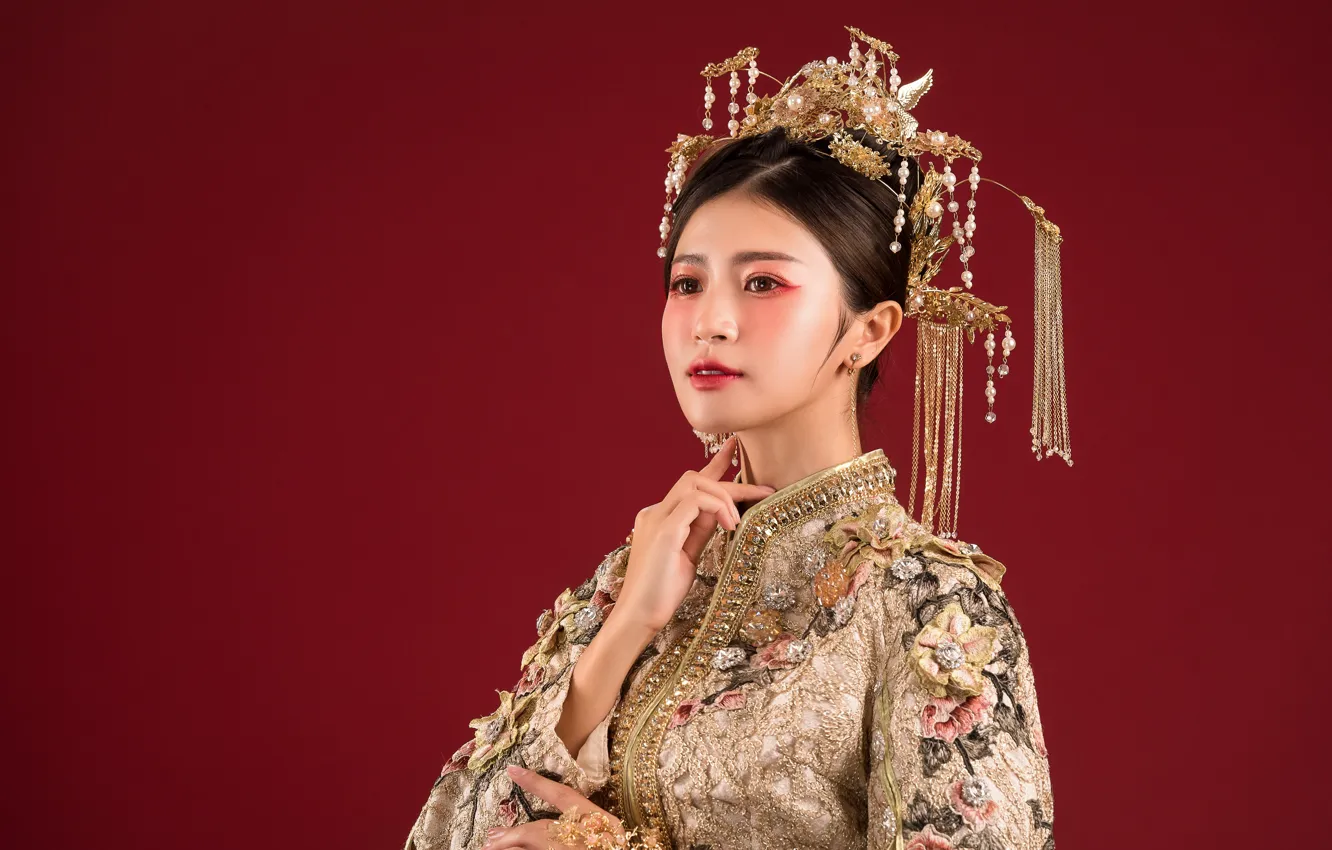 Photo wallpaper look, girl, decoration, background, Asian