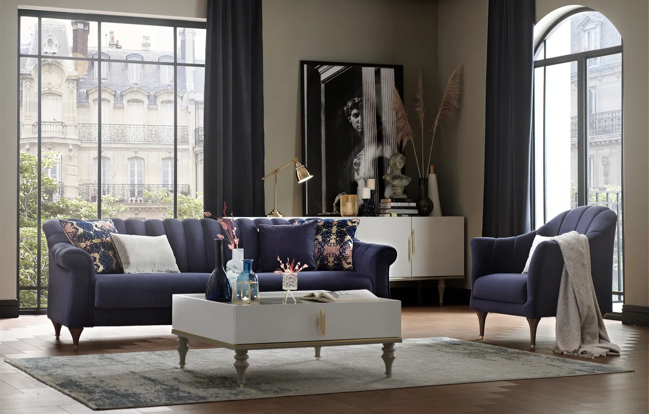 Photo wallpaper design, style, room, interior, chair, sofa, living room