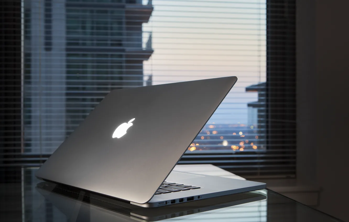 Photo wallpaper table, Apple, window, laptop, Macbook Pro Retina