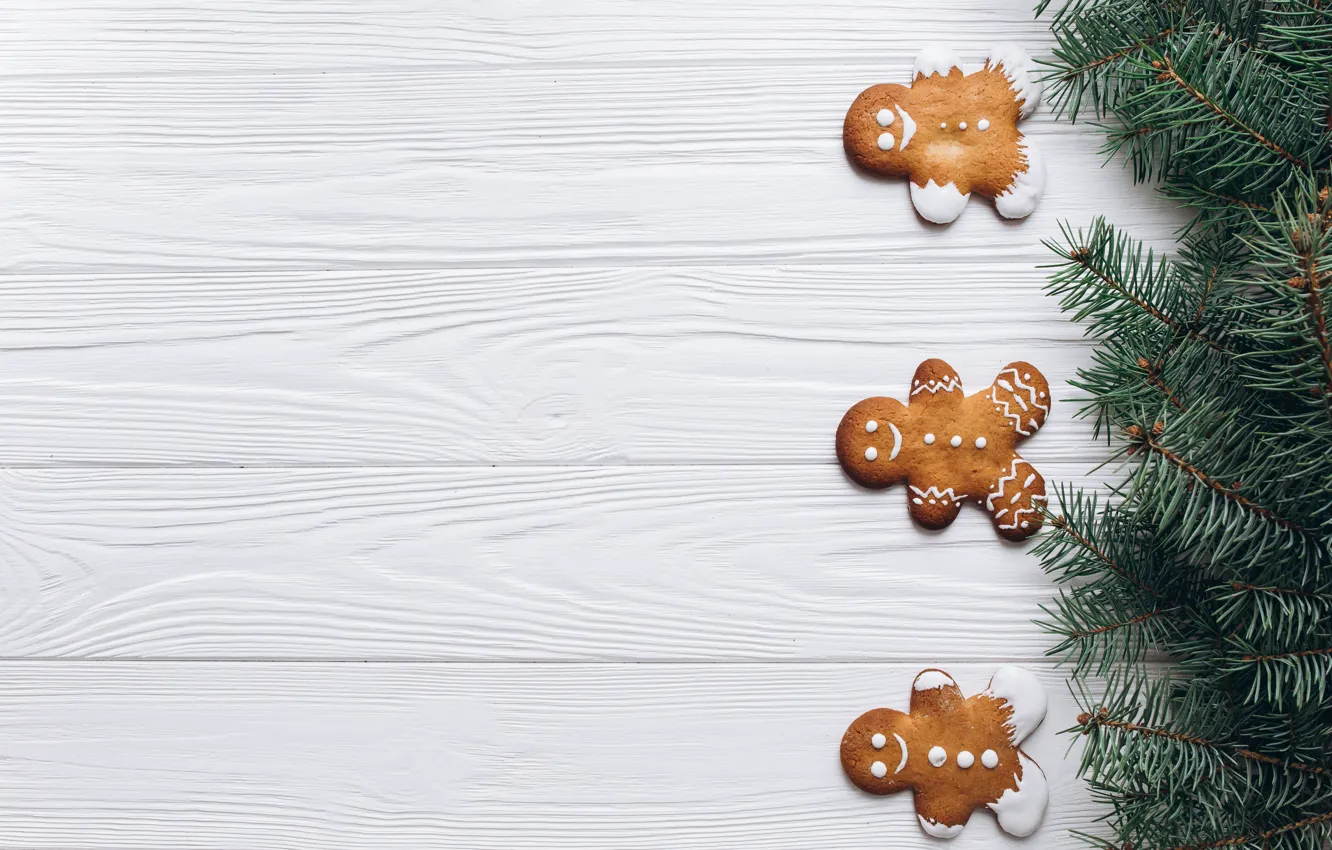 Photo wallpaper holiday, new year, cookies, fir-tree branches