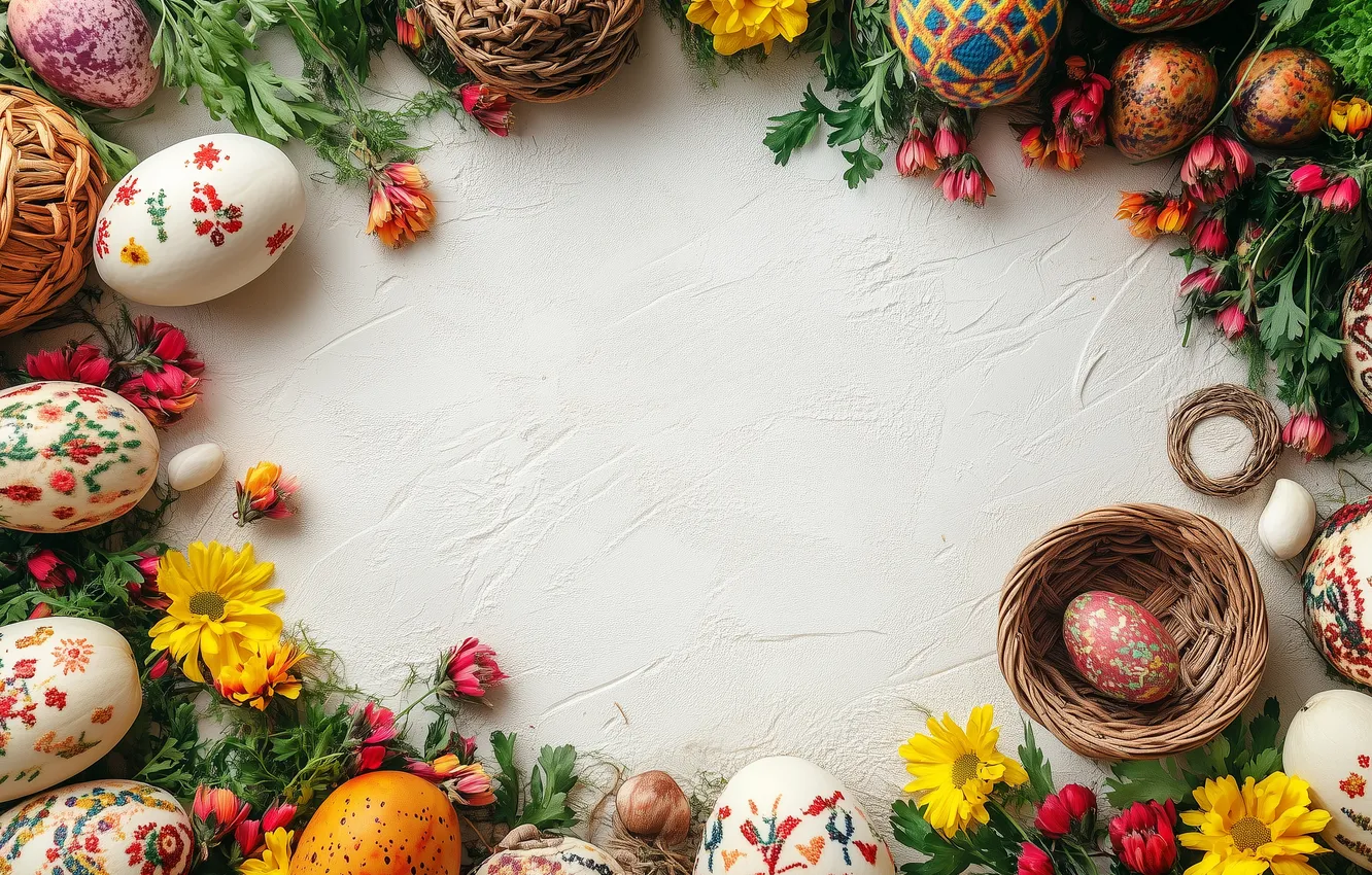 Photo wallpaper holiday, eggs, spring, Easter, eggs, AI art, neural network