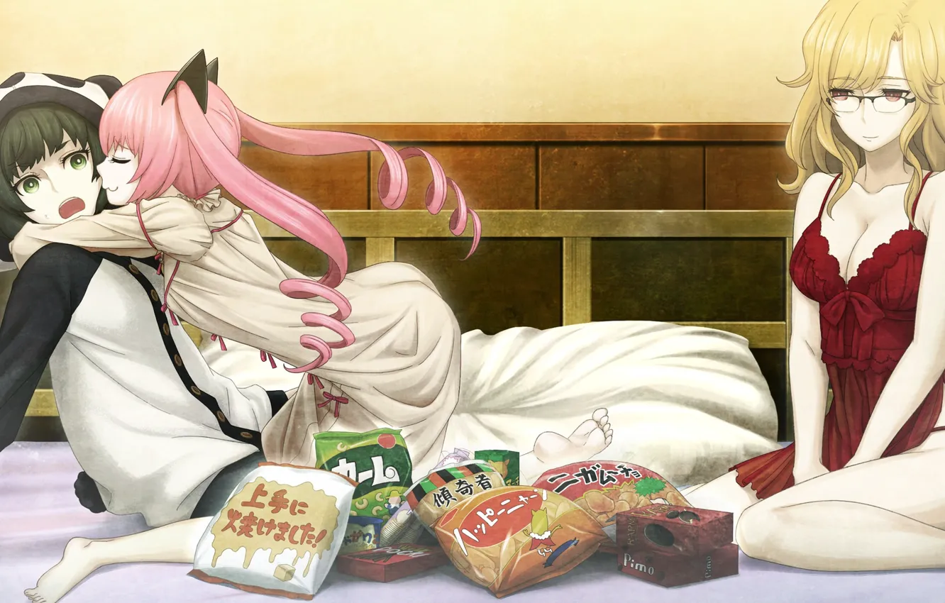 Photo wallpaper girl, three, steins gate, chips, steins gate zero