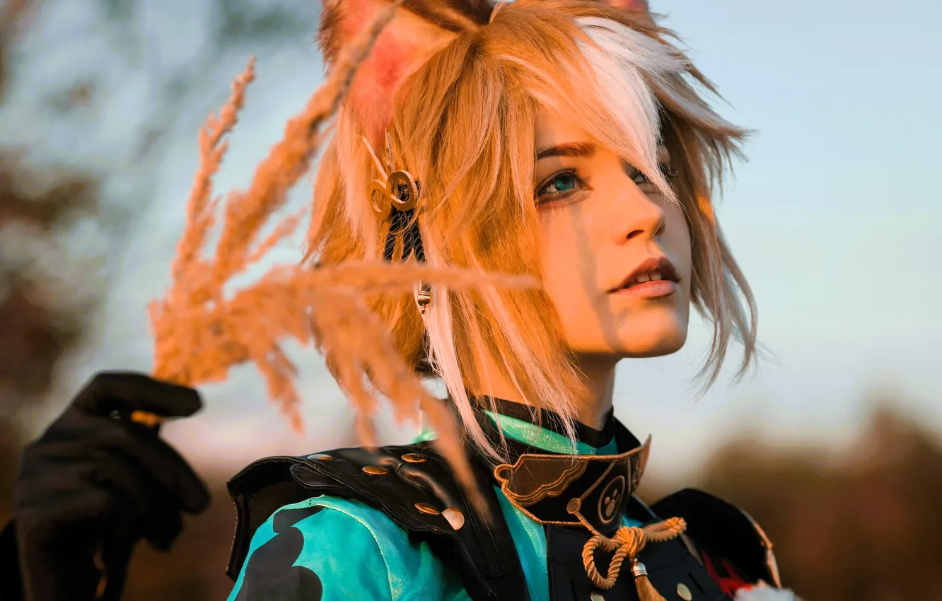 Photo wallpaper face, spikelets, costume, reed, outfit, gloves, image, red