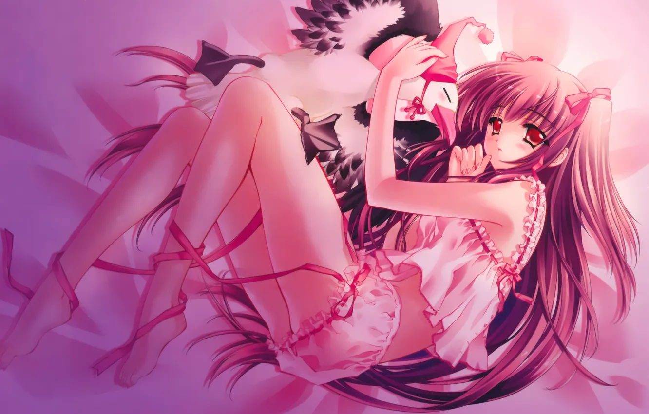 Photo wallpaper girl, pose, bed, lies, art, geese, Carnelian