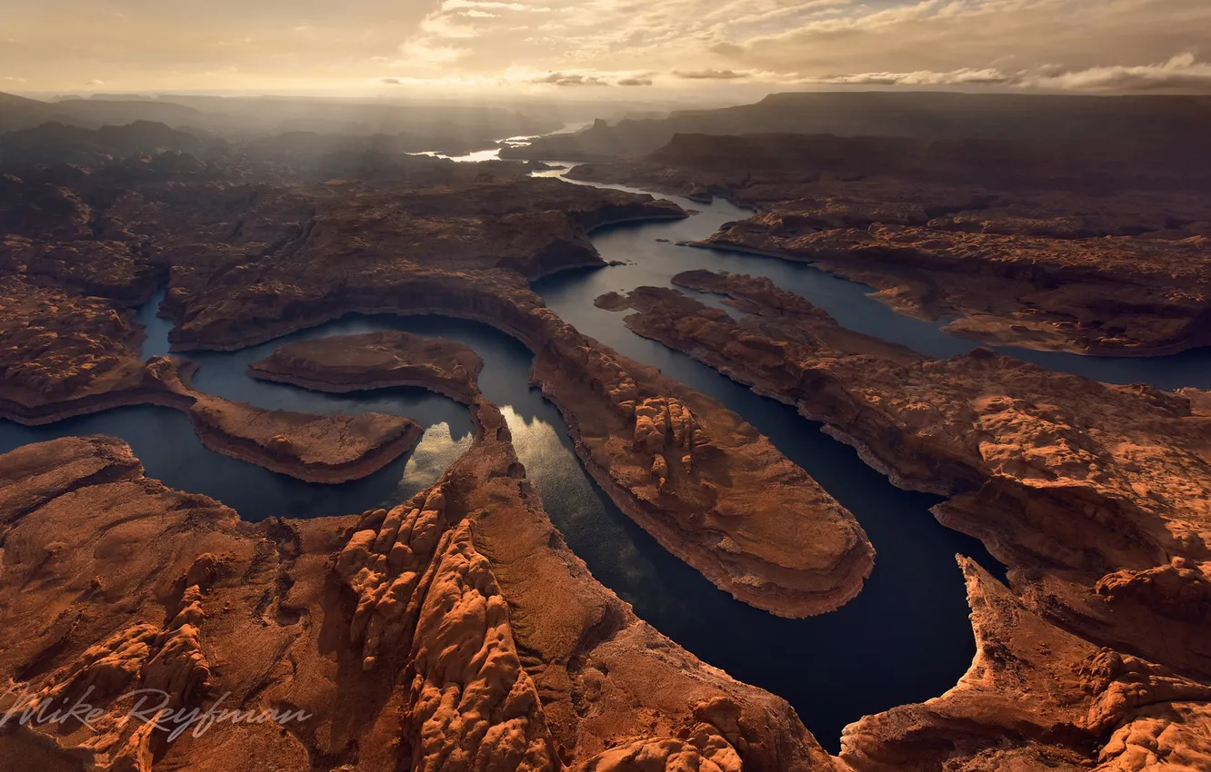 Photo wallpaper Glen Canyon National Recreation Area, Confluence of San Juan &ampamp; Colorado Rivers, Sunset on Planet …