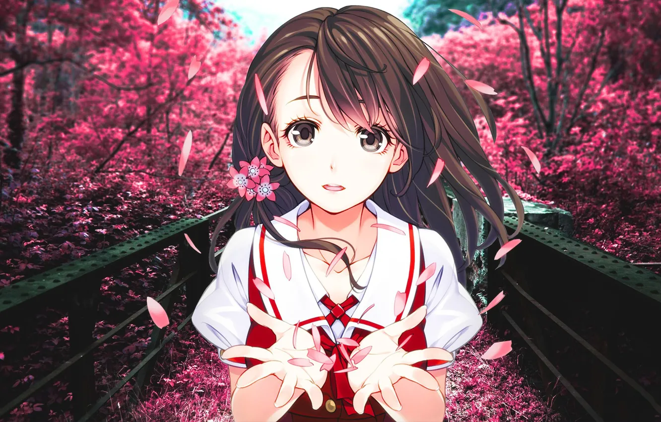 Photo wallpaper girl, anime, petals