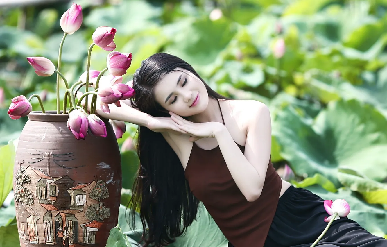 Photo wallpaper summer, girl, flowers