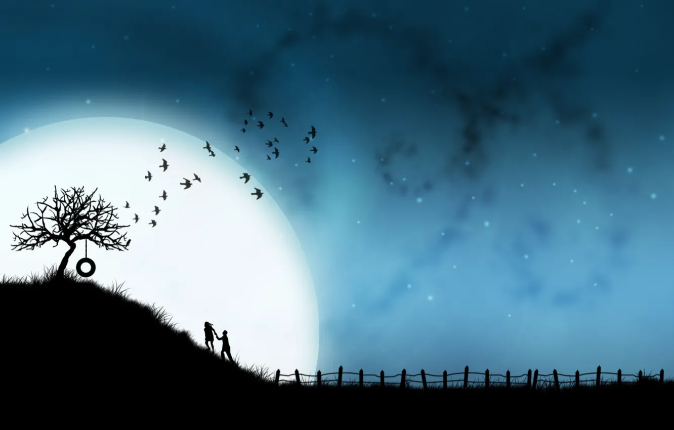 Photo wallpaper love, youth, the moon, together