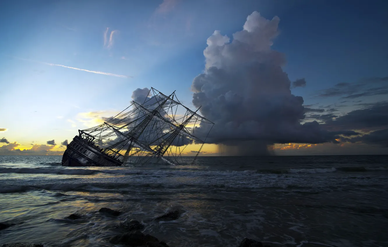 Photo wallpaper sea, the sky, ship