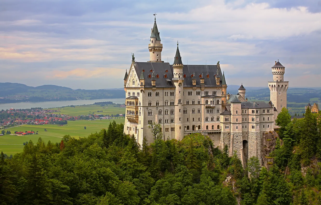 Photo wallpaper trees, castle, Germany, valley, Bayern, panorama, Germany, Bavaria