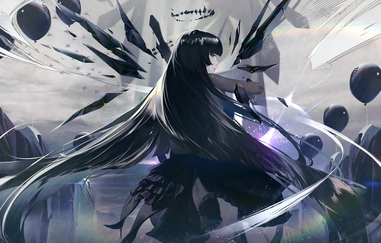 Photo wallpaper girl, doll, wings, halo, Arknights, black balls, Virtuous