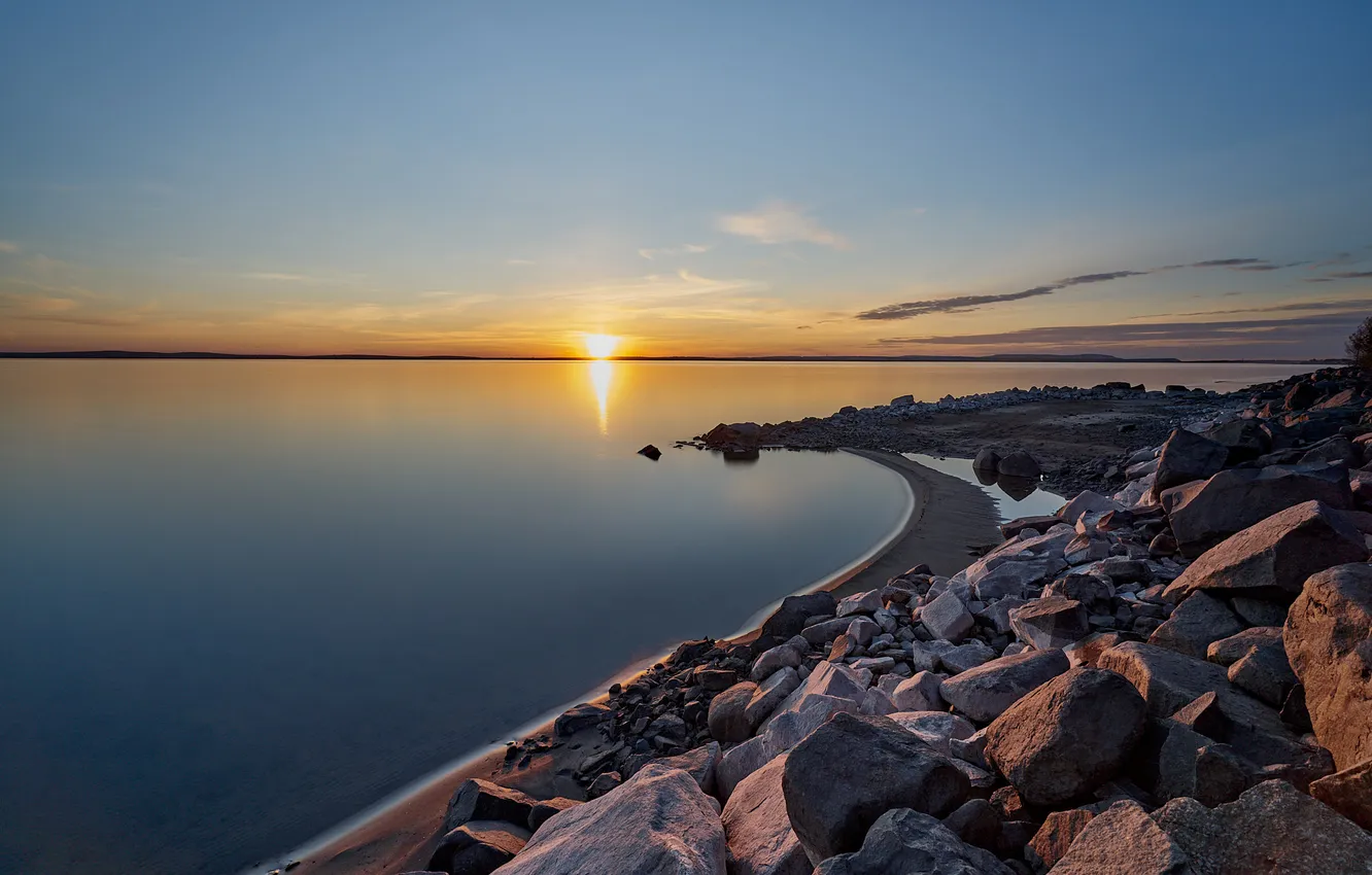 Photo wallpaper beauty, the evening, horizon, space, sunset, hangars, reservoir, Bratsk