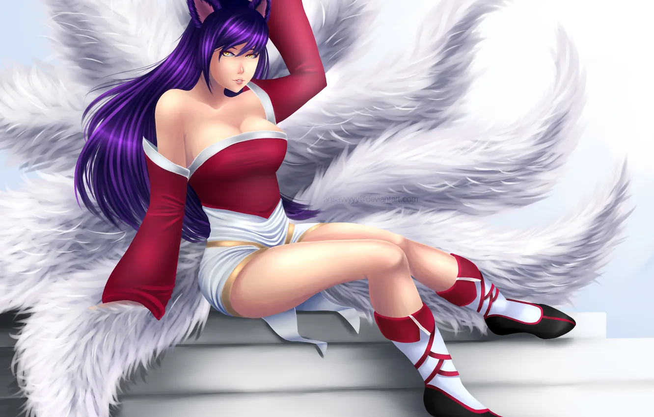 Photo wallpaper chest, look, girl, smile, lies, Fox, art, League of Legends