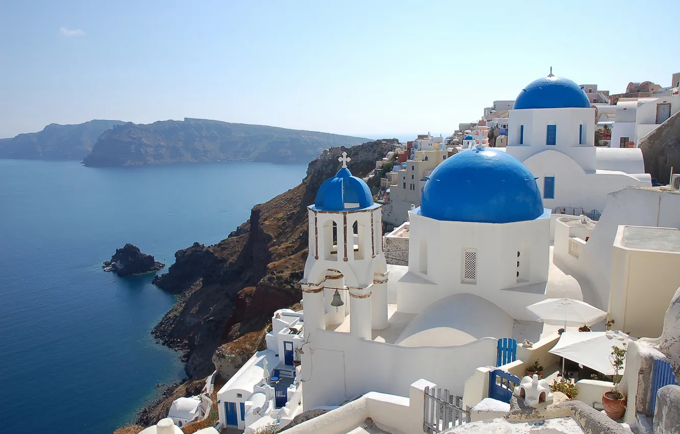 Photo wallpaper rocks, coast, Santorini, Greece, Church, Santorini, Oia, Greece
