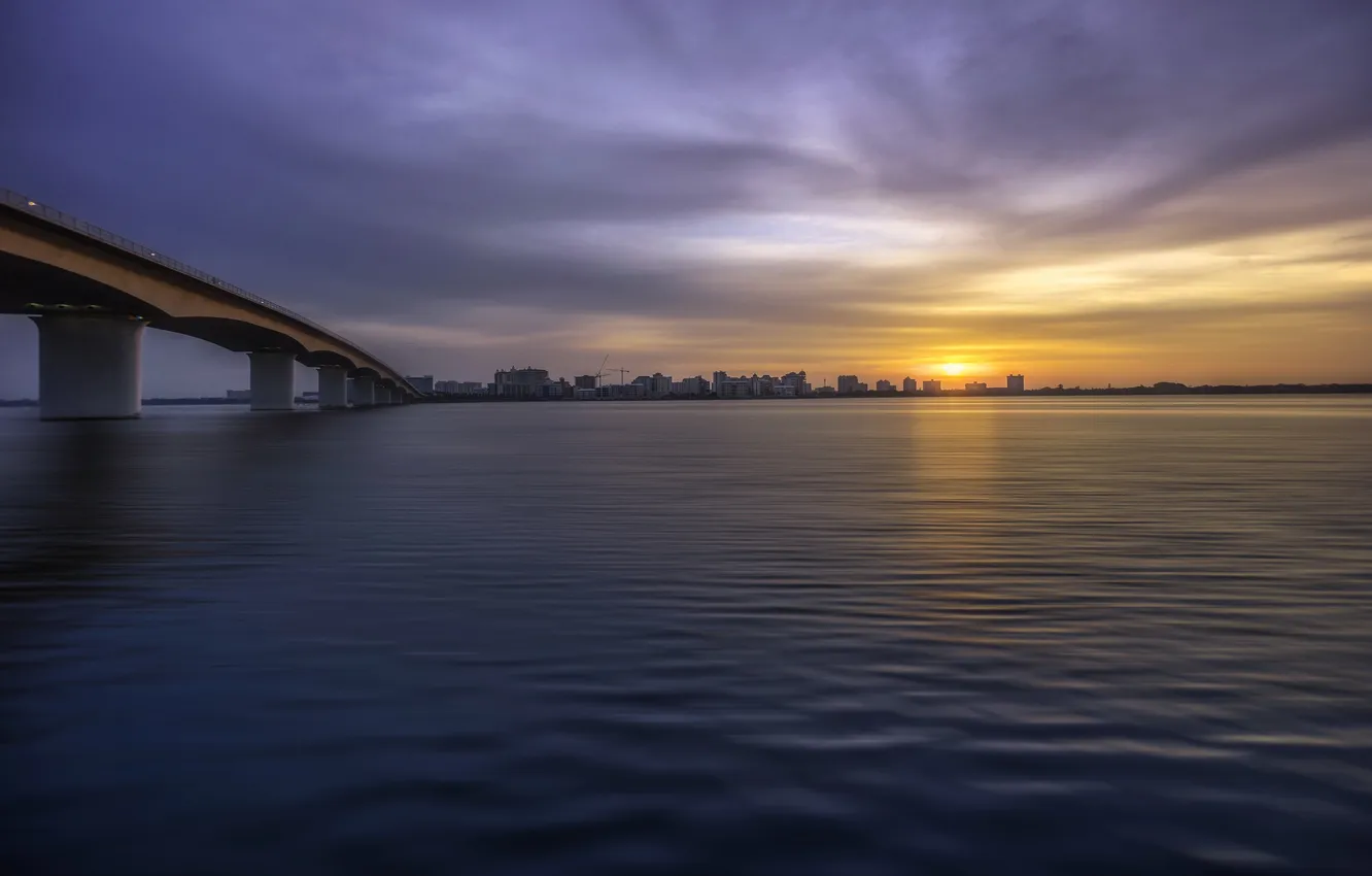 Photo wallpaper sunset, bridge, the city, Sarasota