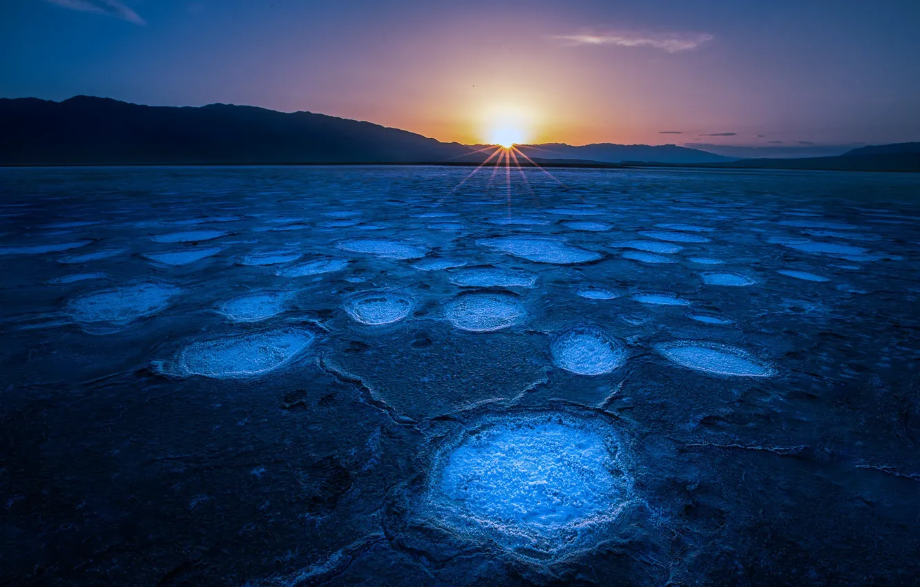 Photo wallpaper sunset, Death Valley National Park, salt, Other World