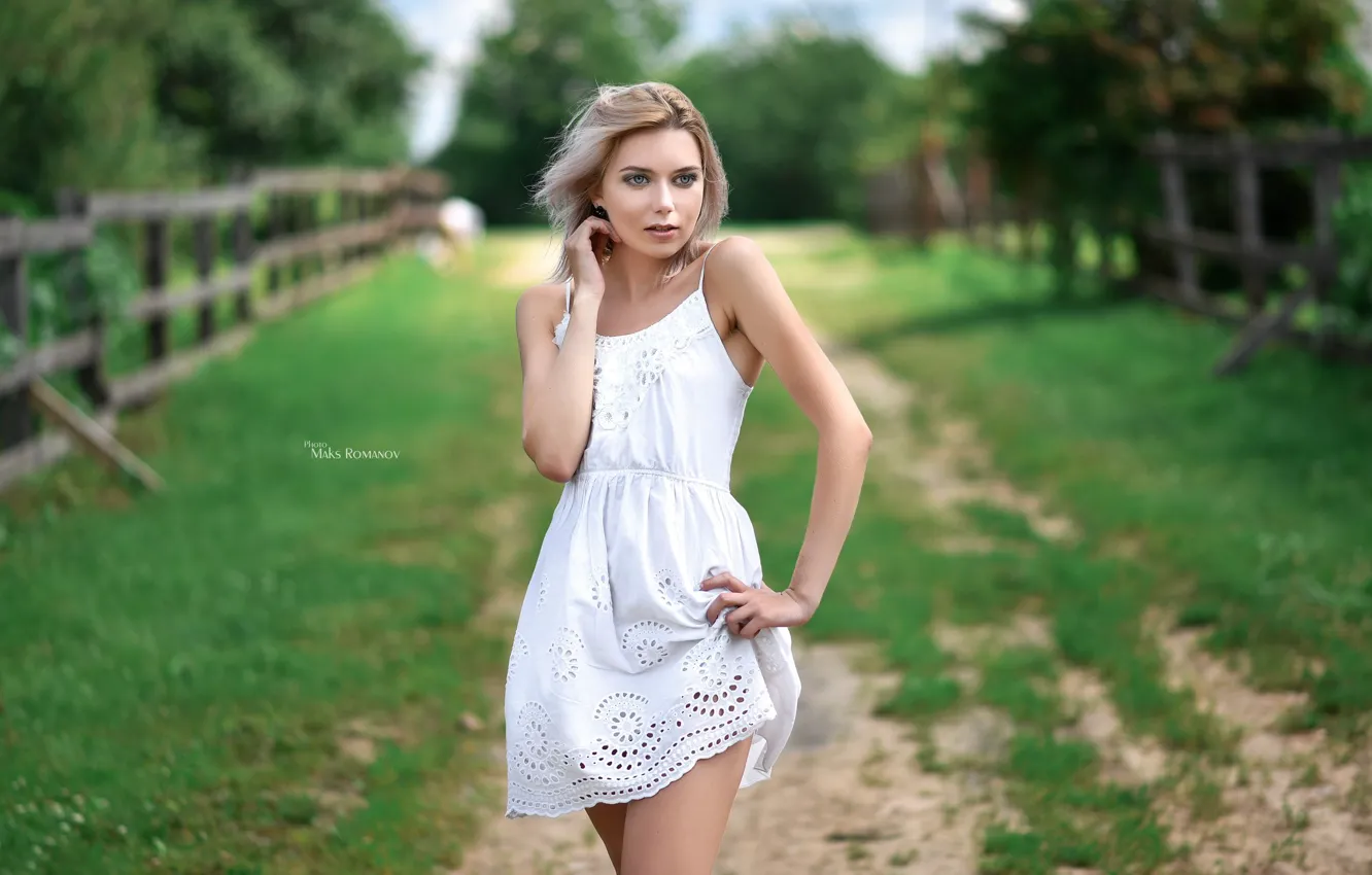 Photo wallpaper Girl, garden, dress, blonde, Maxim Romanov