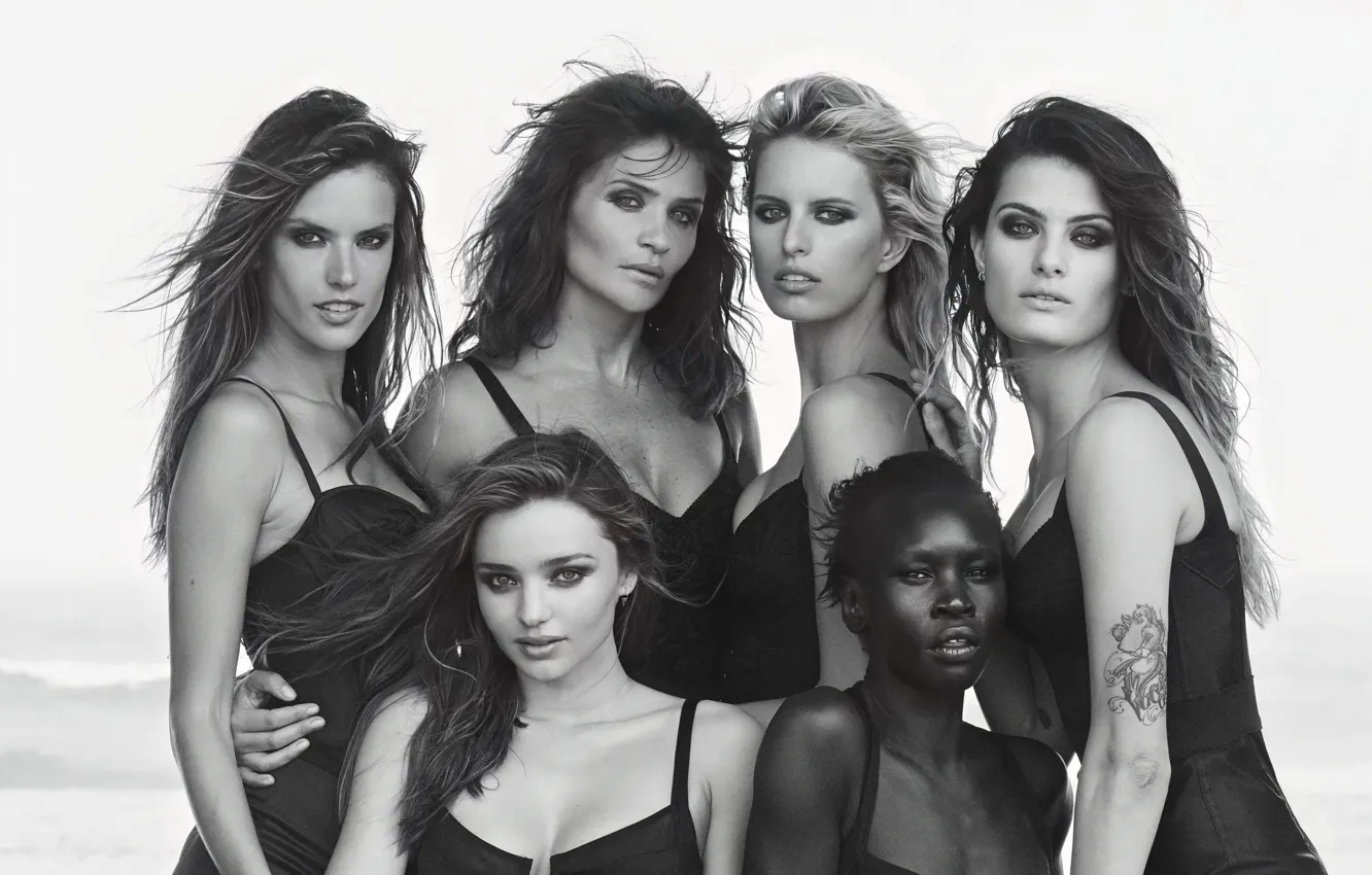 Photo wallpaper Alessandra Ambrosio, Helena Christensen, girls, monochrome, Isabel Fontana, models, Miranda Kerr, Karolina Kurkova