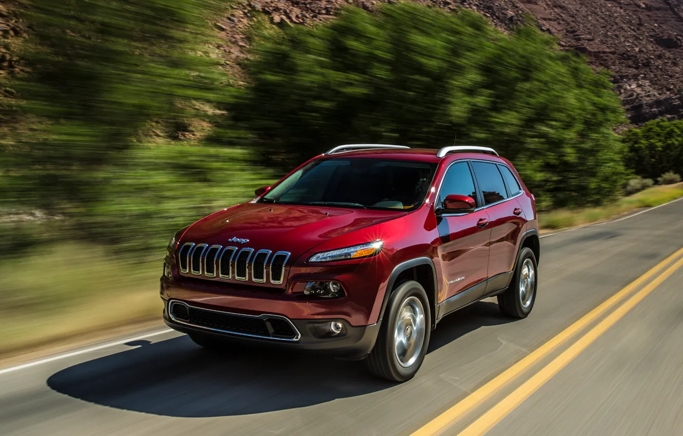 Photo wallpaper trees, track, limited, riding, Jeep Grand Cherokee, Jeep Grand Cherokee 2014