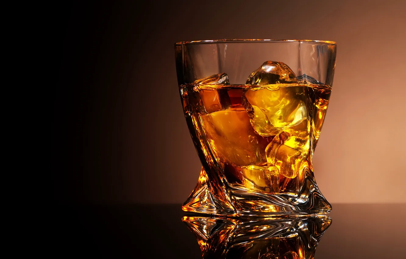 Photo wallpaper glass, reflection, background, ice, alcohol, whiskey, glass