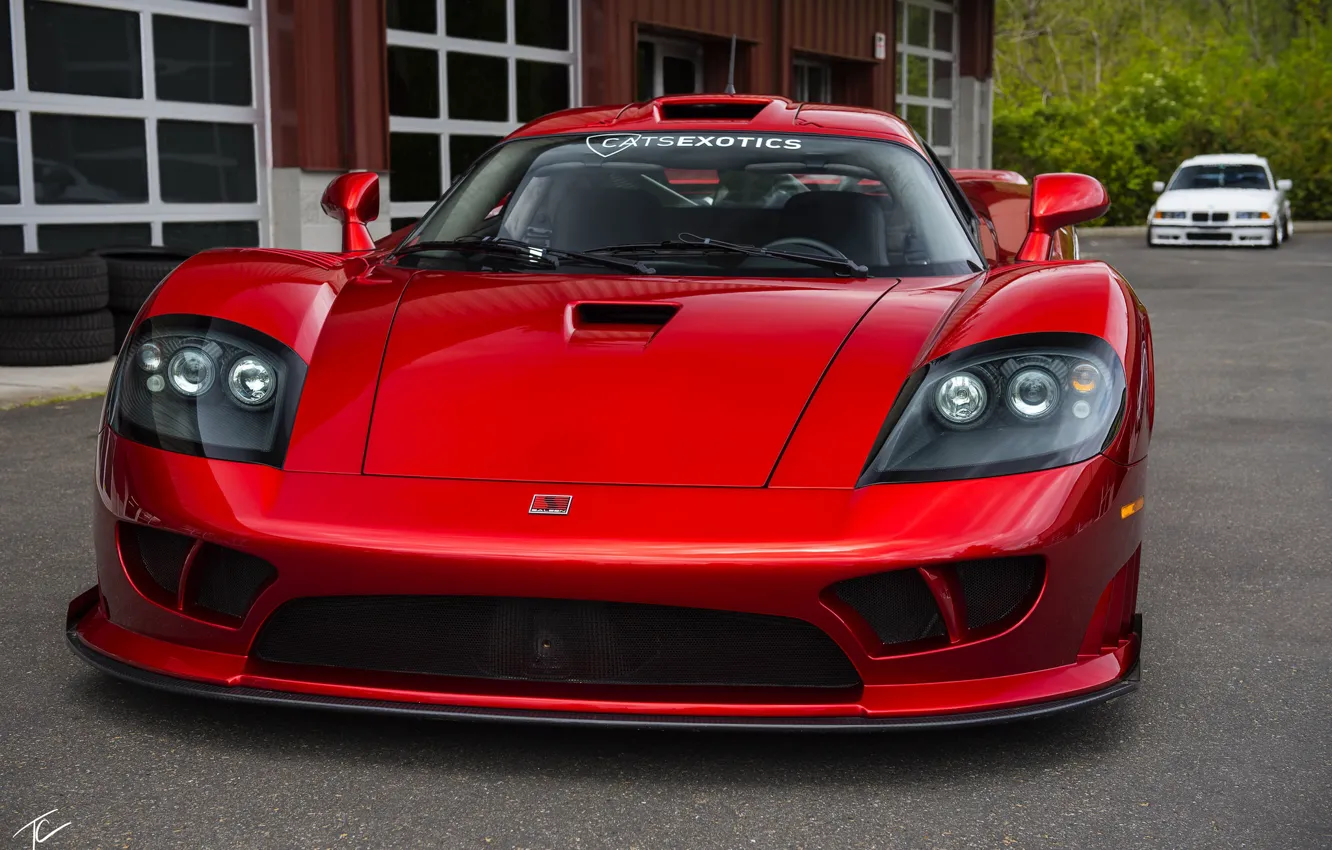 Photo wallpaper red, design, lights, sports car, the front, Twin Turbo, Saleen S7, manual Assembly