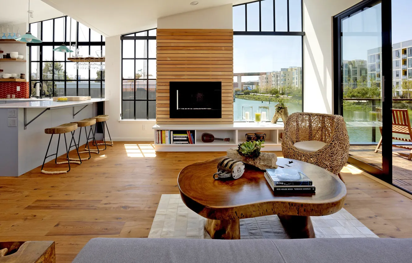 Photo wallpaper design, style, interior, kitchen, living room, dining room, California, by Robert Nebolon Architects