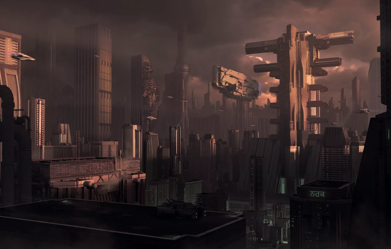 Photo wallpaper city, the city, future, fiction, building, art, fantasy, science fiction