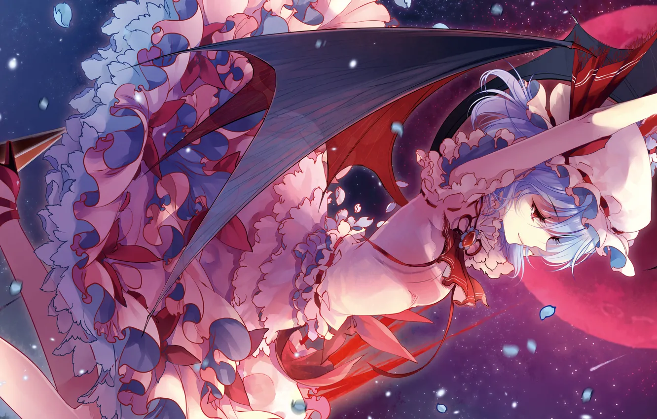 Photo wallpaper the sky, girl, game, wings, anime, art, touhou, remilia scarlet