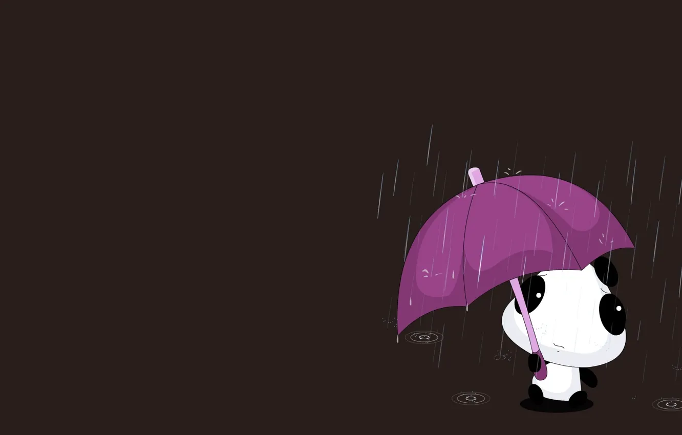 Photo wallpaper the rain, drops, umbrella, mood, minimalism, anime, art, Panda