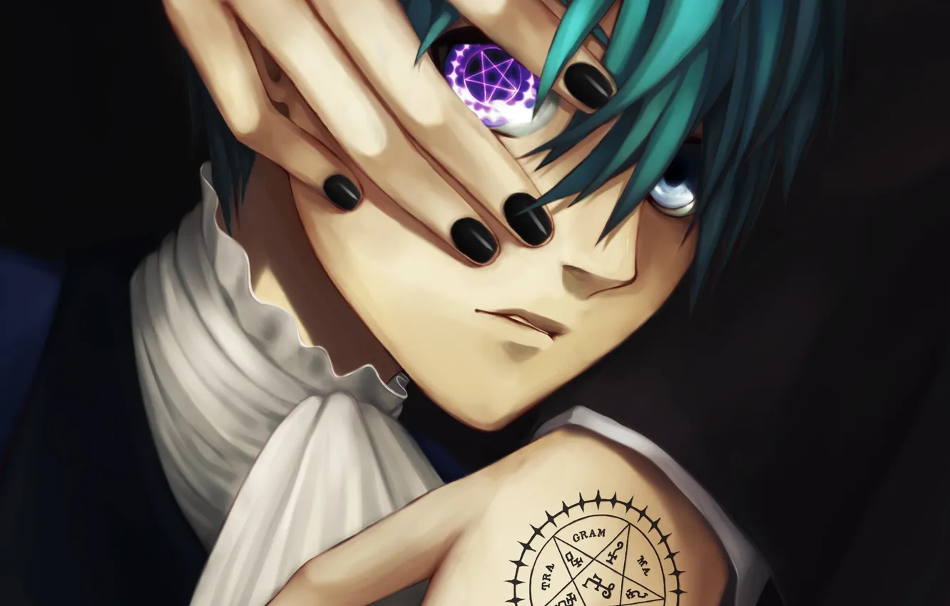 Photo wallpaper eyes, boy, hands, the demon, art, pentagram, kuroshitsuji, dark Butler