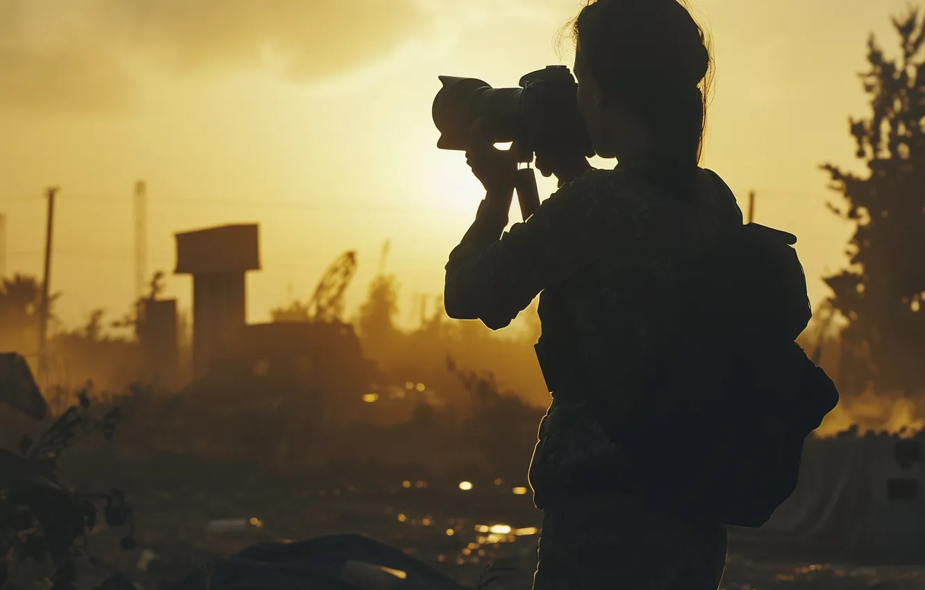 Photo wallpaper girl, dawn, the camera, back, digital art, AI art, The Art of Artificial Intelligence, War …