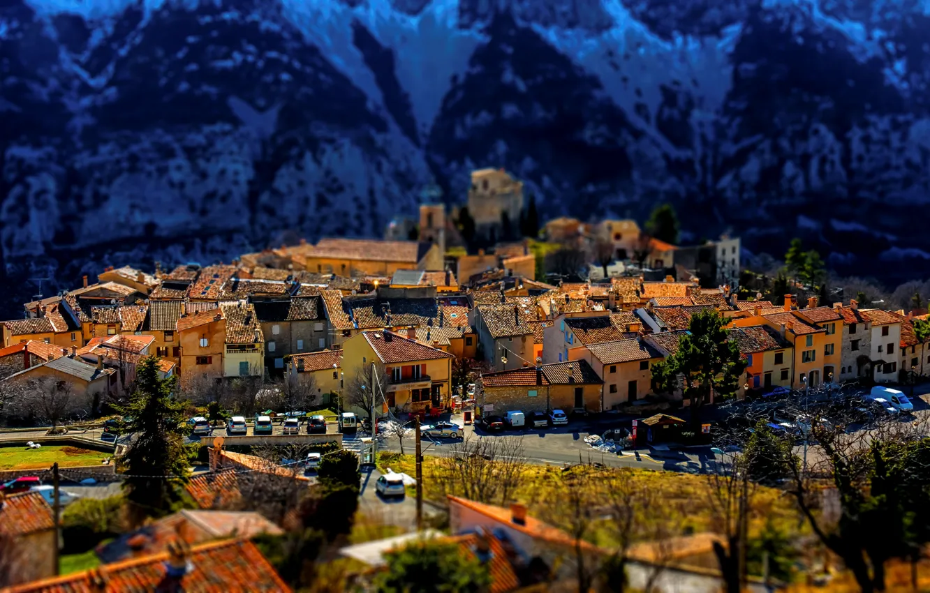 Photo wallpaper Alps, tilt-shift effects, At gréolières