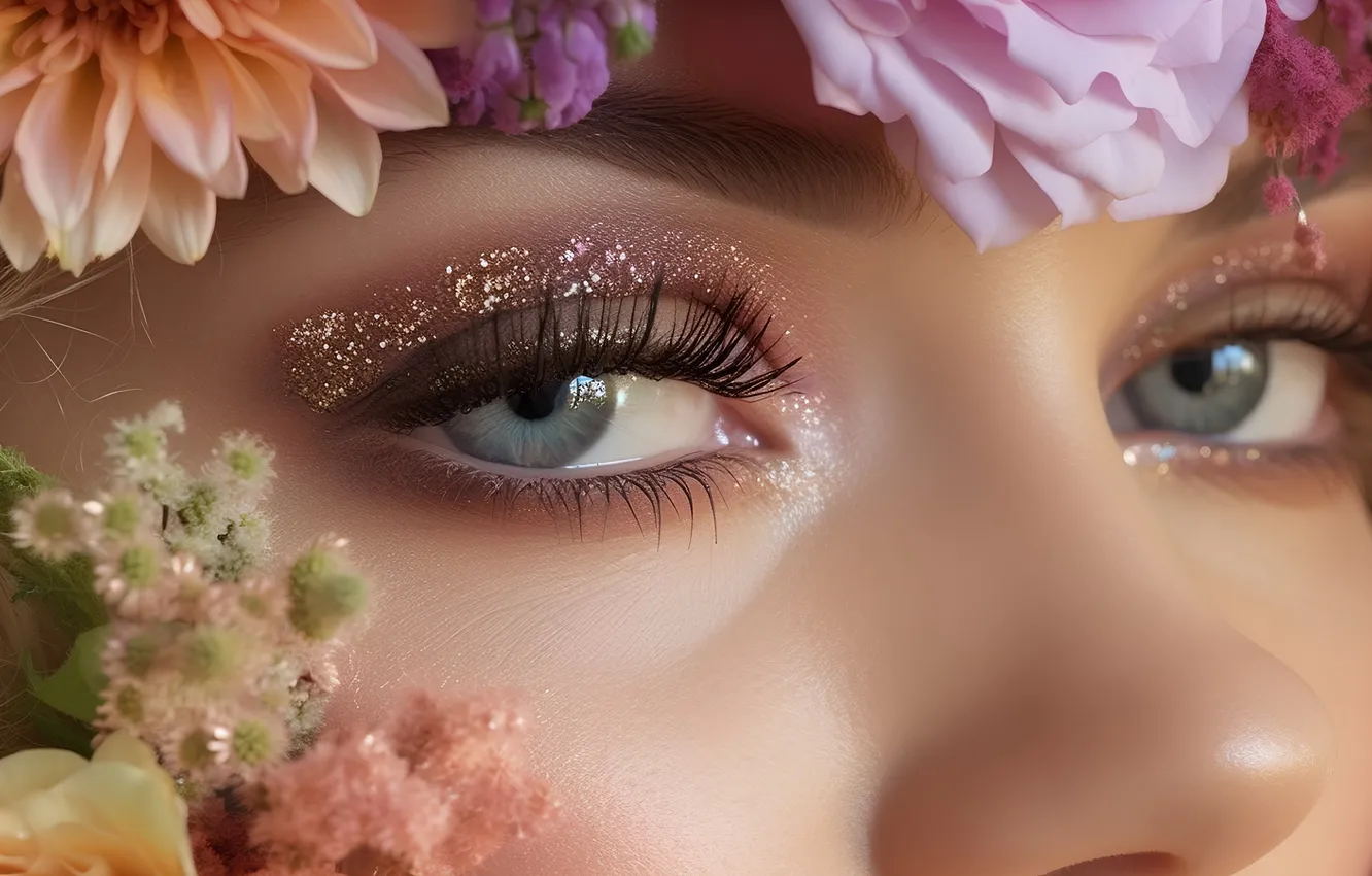 Photo wallpaper eyes, girl, face, makeup, nose