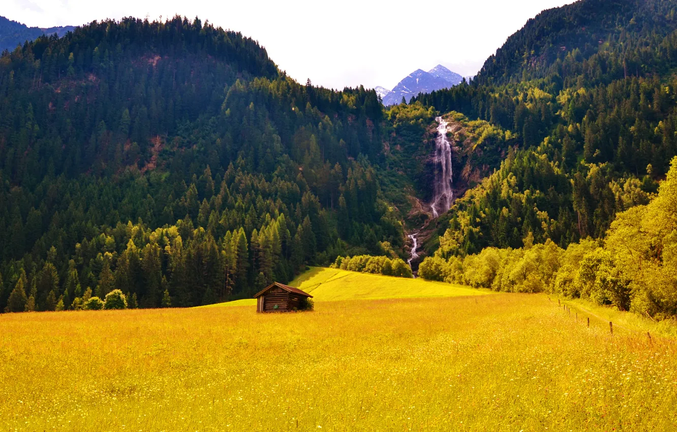 Photo wallpaper view, mountain, Lonely House